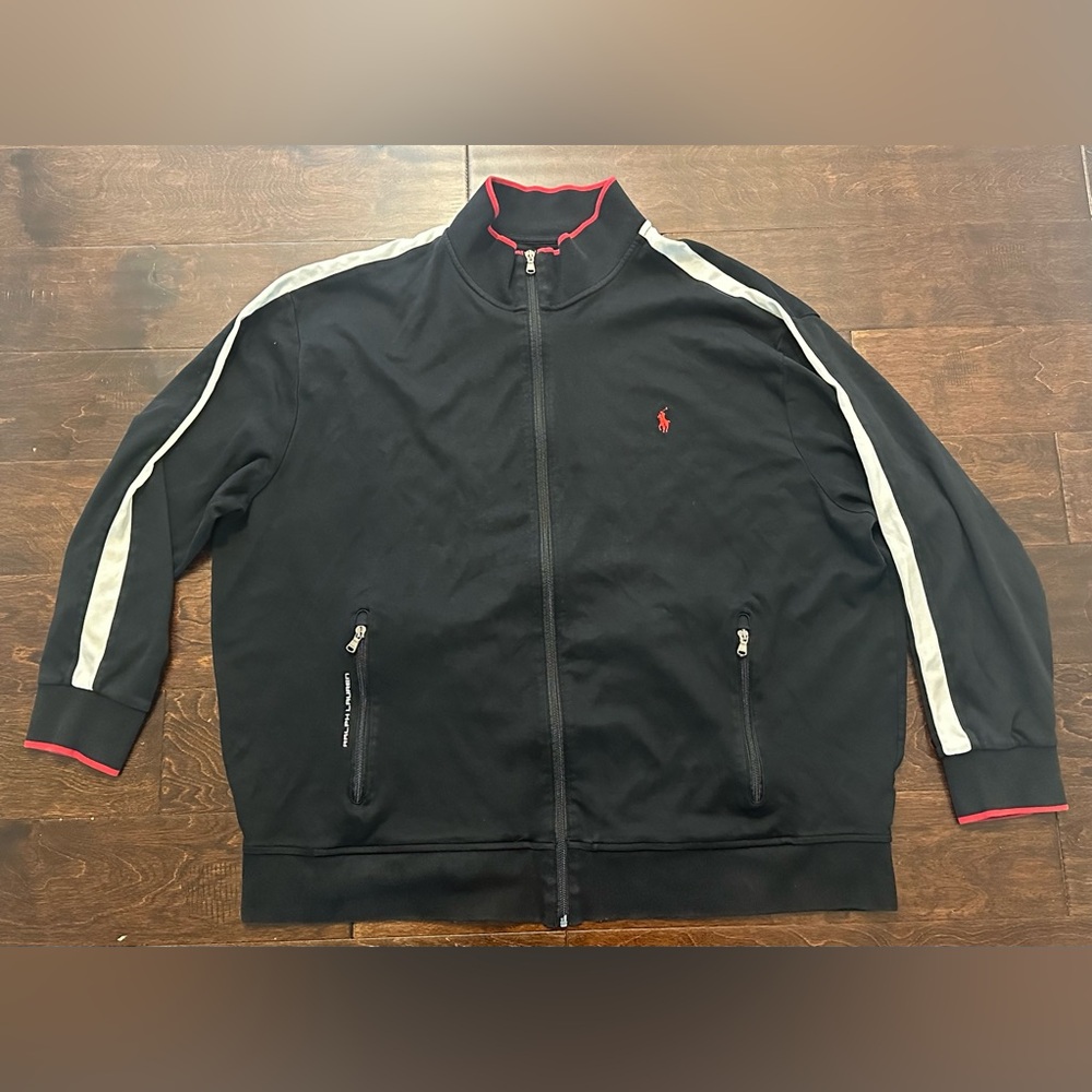 Men’s Polo Ralph Lauren Black/ Red Logo Full Zip Fleece Track Jacket - 3XB Big